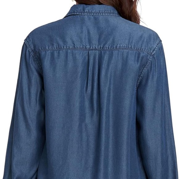 Women's Dark Blue Button Up Cotton Long Sleeve Lightweight Denim Shirt Size M - Picture 5 of 9